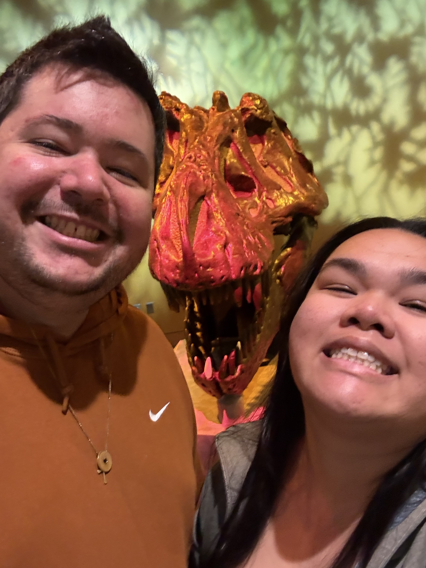 Jack and Jaclyn by a T-Rex display
